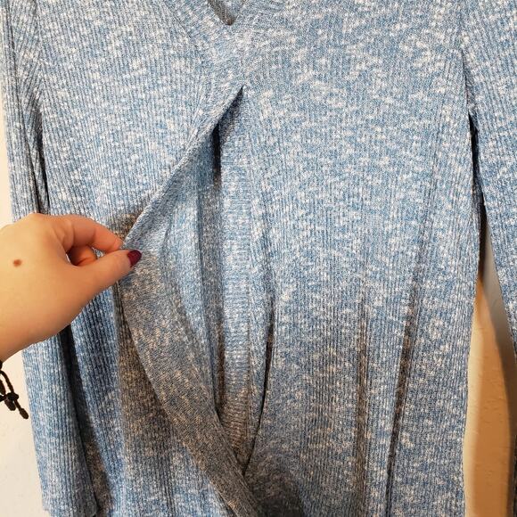 Bobeau Blue Faux Wrap V-Neck Long Sleeve Knit Top Women's Small Fall Casual - Picture 5 of 8